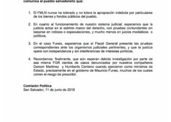 FMLN sobre caso Saqueo Público: «El FMLN nunca ha tolerado…la apropiación de fondos públicos»