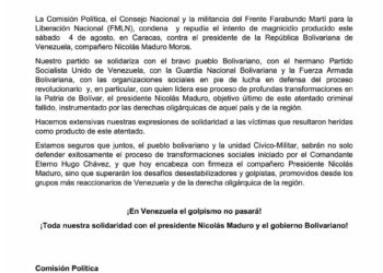 FMLN se pronuncia ante el intento de «magnicidio» contra Nicolás Maduro