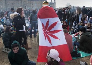 Largas colas de personas para comprar marihuana legal en Canadá