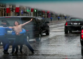 [VÍDEO] Mujeres irrumpen en topless la caravana de Donald Trump en París