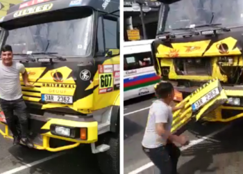 Piloto de Dakar salta en cólera contra un hombre que se tomó una selfie y dañó un camión