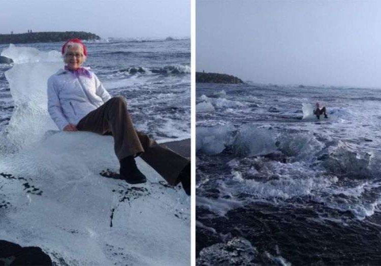 Anciana intenta fotografiarse sentada en un iceberg y termina en mar abierto