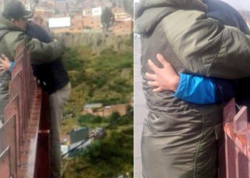 Policía evita un suicidio al llegar justo antes de que un hombre se lanzara de un puente