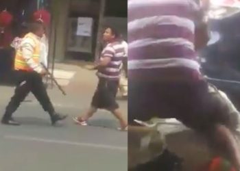 VÍDEO | Agente del CAM de Zacatecoluca y vendedor ambulante protagonizan riña callejera