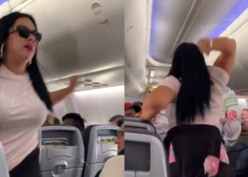 (VÍDEO) Mujer estrella laptop en la cabeza de su esposo por ver a otra mujer en un vuelo