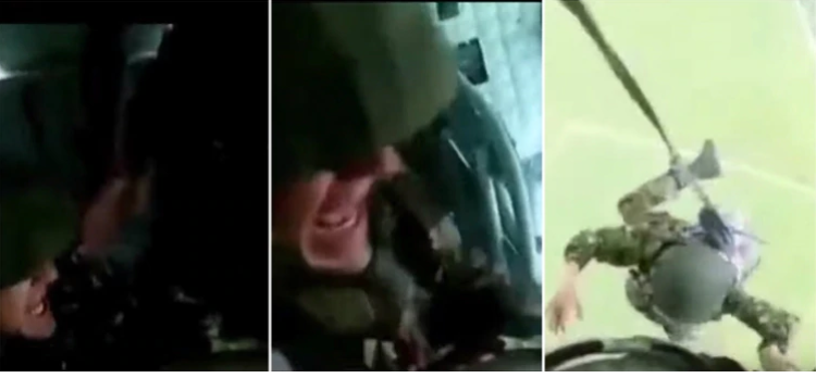 (VIDEO) Instructor tira de un avión a un soldado ruso que rogaba no saltar