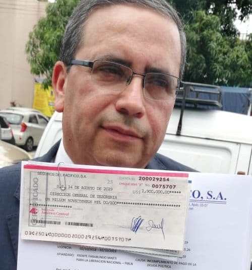 Aseguradora del Pacífico paga más de $ 2.6 millones que FMLN debía a Ministerio de Hacienda