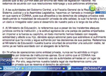 Escuela Americana denuncia al CONNA por amenazarles con el uso de la policía