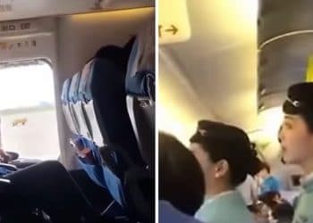 (Video) Una mujer abre la puerta de emergencia de avión para que entrara aire fresco
