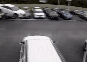 (VIDEO) Un auto hizo un salto increíble por el aire y aterrizó en un concesionario