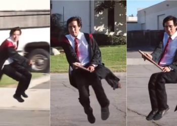 (VIDEO) Un joven vestido como “Harry Potter” vuela en su escoba