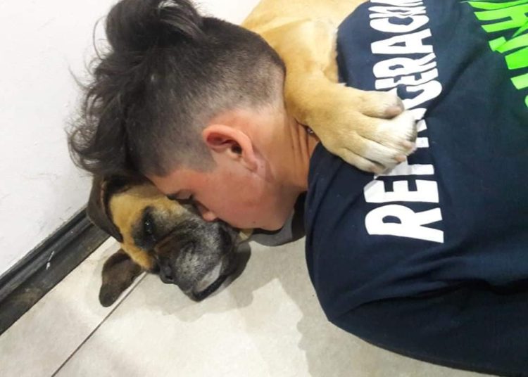 Dueño abraza a su perra tras agónica muerte ocasionada por la pirotecnia