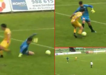 (VIDEO) Portero hace arriesgado regate y caño que ya es viral en redes sociales