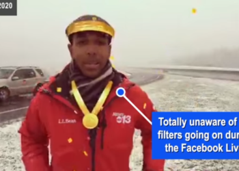 (VIDEO) Un reportero transmite en vivo en Facebook con los filtros accidentalmente activados