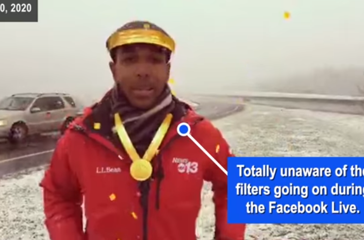 (VIDEO) Un reportero transmite en vivo en Facebook con los filtros accidentalmente activados