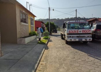 Sonzacate realiza proceso de sanitización en sus calles como medida preventiva al COVID-19