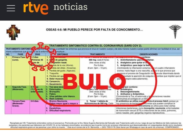 RTVE considera falso el tratamiento de doctora Barrientos contra el covid-19