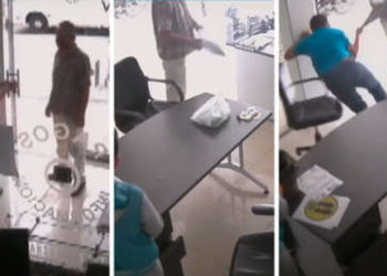 (VIDEO) En Colombia un ladrón armado con un plátano intenta robar en una funeraria