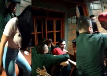 (VIDEO) En Colombia dos policías acuden suspender una fiesta prohibida por la cuarentena, pero acaban bailando