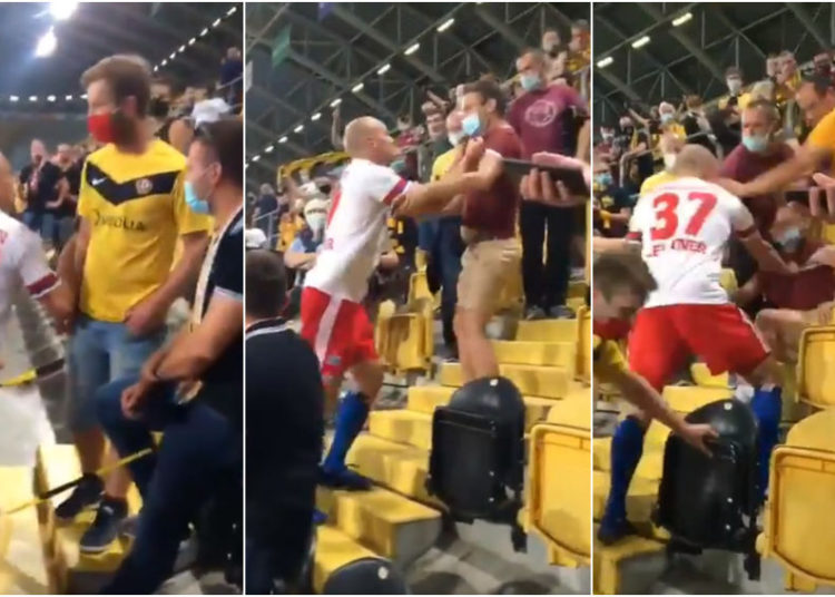 (VIDEO) Un futbolista salta a la tribuna para pelear con aficionado en Copa de Alemania