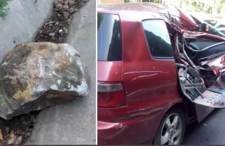 Se desprende roca en carretera al Puerto de La Libertad matando a un automovilista e hiriendo a acompañante