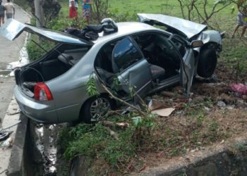 Mujer pierde el control de su vehículo, impacta contra un árbol y se sale de la carretera