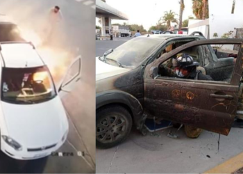 (VIDEO) Usa su celular mientras llena el tanque de un pick up en una gasolinera y provoca un incendio