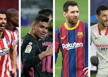 Cinco fechas y tres puntos de diferencia entre el Atlético, Barcelona, Real Madrid y Sevilla