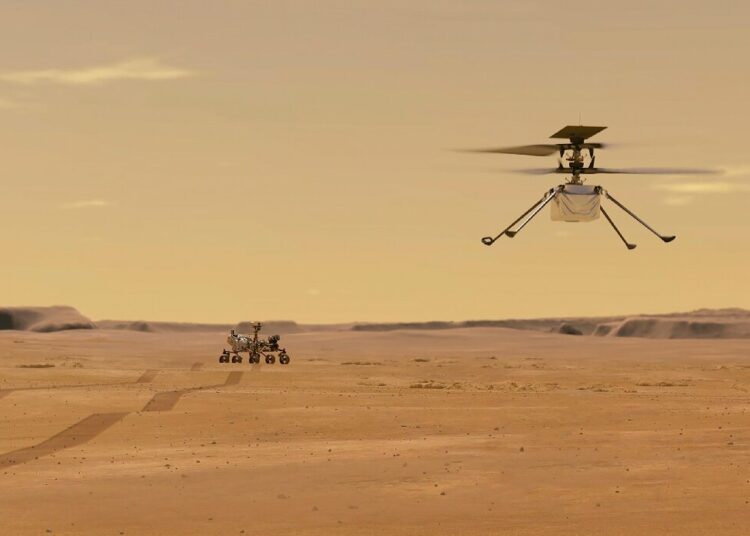 (VIDEO) La NASA muestra al helicóptero Ingenuity en pleno vuelo en Marte visto con los ‘ojos’ de un róver en 3D