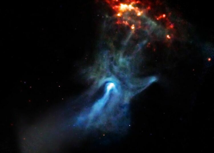 Una mano cósmica impulsada por un púlsar se desplaza a toda velocidad por el universo