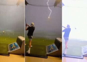 (VIDEO) Una pelota de golf lanzada por un joven que viajaba más de 140 kilómetros por hora es alcanzada por un rayo en pleno vuelo