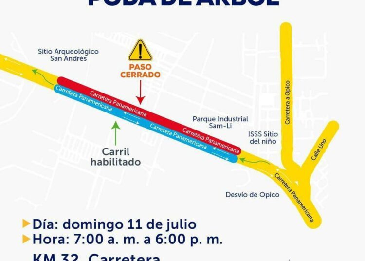VMT cerrará el domingo el paso sobre km 32 de la Panamericana en sentido de San Salvador a Santa Ana