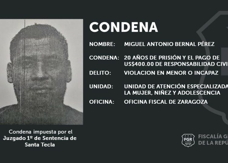 Violador sexual de un menor de edad fue condenado a 20 años de prisión