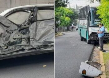 Bus de la ruta 201 choca contra vehículo particular sobre la Alameda Manuel Enrique Araujo