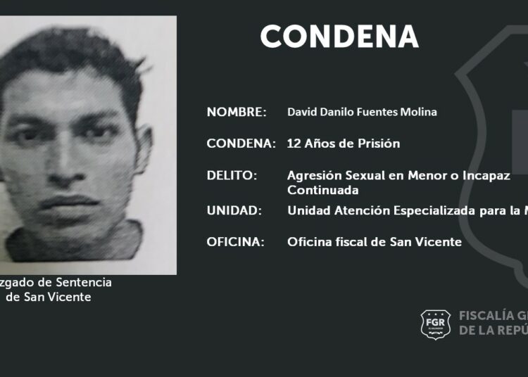 Condenan a 12 años de prisión a sujeto que agredió sexualmente a una menor de edad en San Vicente