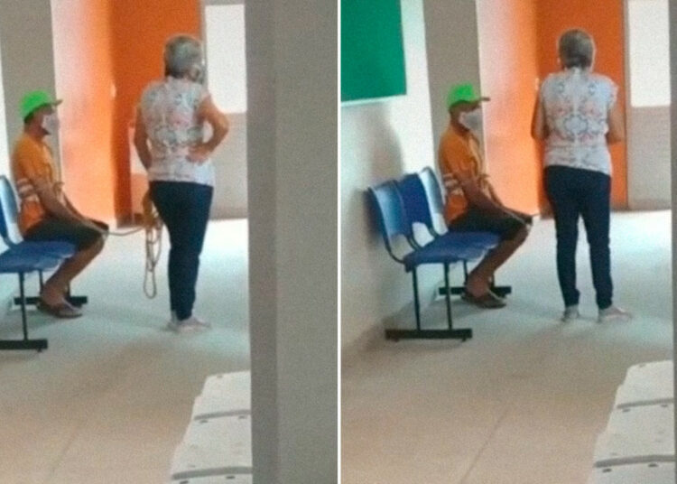 (VIDEO) Una mujer lleva atado con una cuerda a su marido hasta un puesto de salud para que lo vacunen contra el covid-19 en Brasil