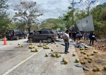 Camioneta impacta contra venta de cocos en autopista Comalapa dejando dos personas fallecidas