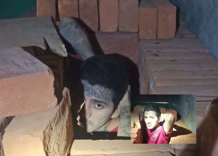 Pandillero se esconde entre ladrillos para no ser capturado por las autoridades