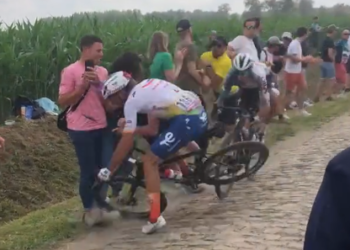 (VIDEO) Grave accidente en el Tour de France: un ciclista terminó con una vértebra fracturada por la imprudencia de unos fanáticos