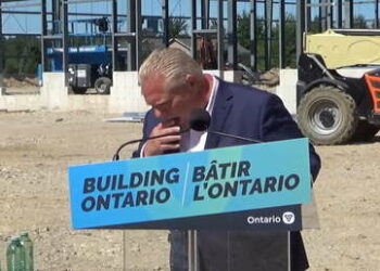 (VIDEO) El primer ministro de Ontario se traga una abeja mientras daba una rueda de prensa al aire libre