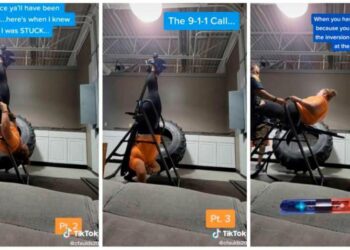 (VIDEO) Una mujer queda atrapada en una máquina del gimnasio y toma una insólita decisión