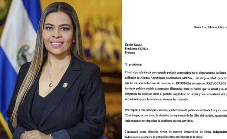 Diputada suplente Johanna Ahuath, renuncia al partido Arena