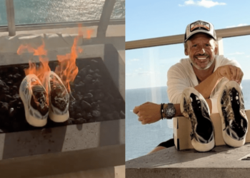 Un hombre quema zapatos por el valor de 15.000 dólares de la marca de Kanye West en repudio a sus comentarios