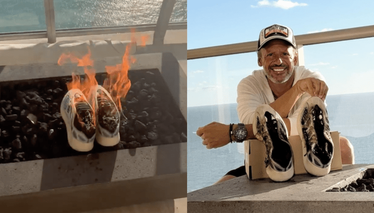 Un hombre quema zapatos por el valor de 15.000 dólares de la marca de Kanye West en repudio a sus comentarios