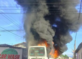GALERÍA | Bomberos atendieron incendio que consumió autobús de la ruta 5 en San Miguel
