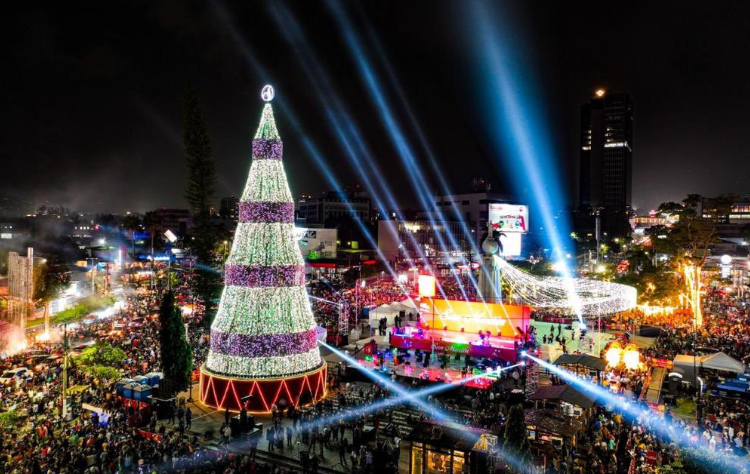 (IMÁGENES) Así fue el encendido del árbol de Navidad en la plaza Divino Salvador del Mundo