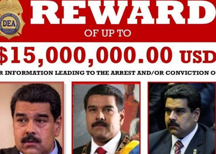 Estados Unidos mantiene vigente la recompensa de 15 millones de dólares por la captura del presidente venezolano Nicolás Maduro