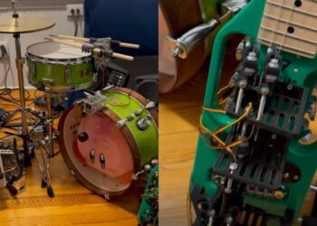 Un trío musical de instrumentos robóticos toca canciones de Metallica, Nirvana y Deep Purple