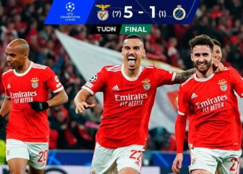Benfica goleó 5-1 a Brujas y avanza a los cuartos de final de la Champions League