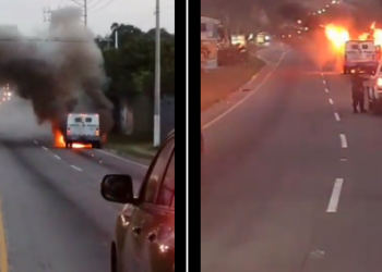 VIDEO | Camión blindado se incendia sobre bulevar Constitución